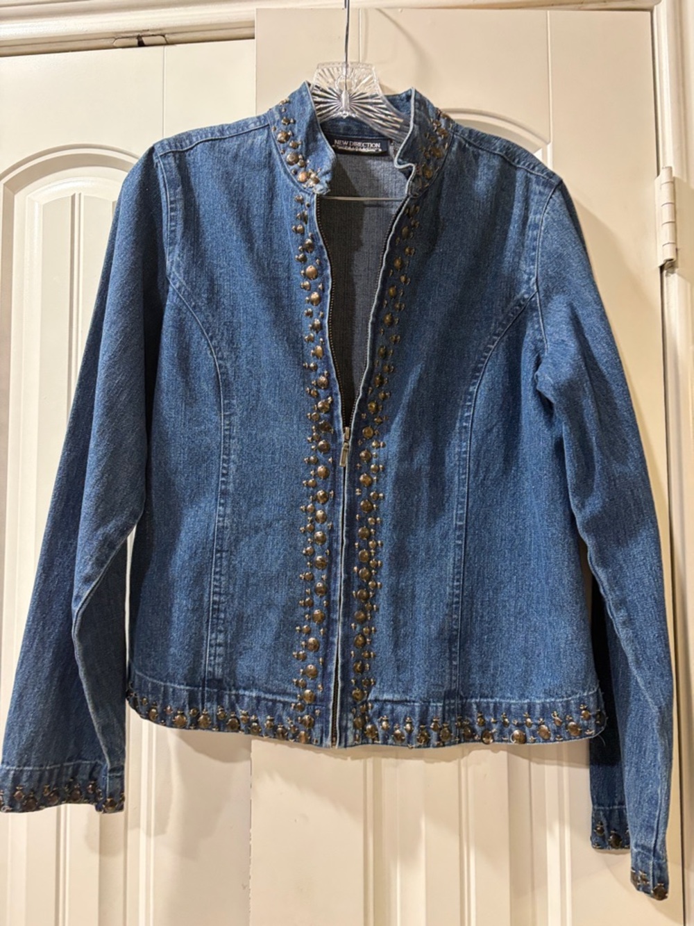new directions Denim Jacket with Stud Trim in Blue